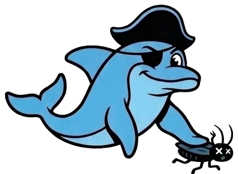 The Treasure Pest pirate dolphin mascot